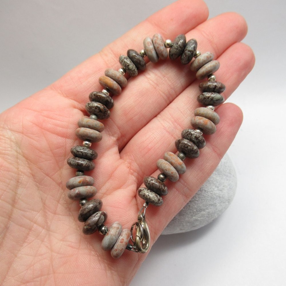 Jasper and Silver plated bead bracelet